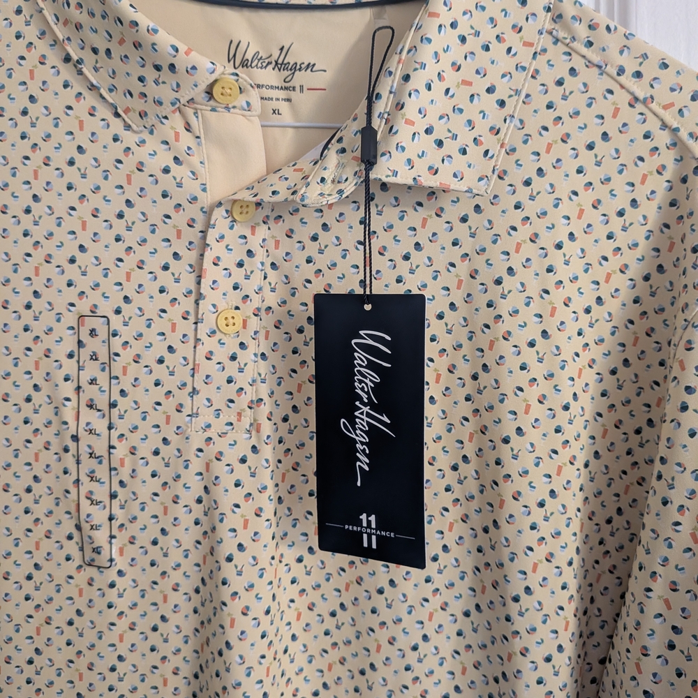 Walter Hagen Men's Cream Patterned Shirt